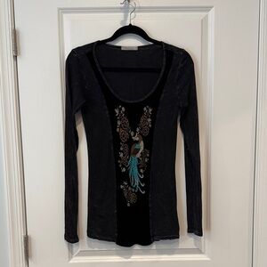 BOGO T Party Fashion Black Embroidered Long Sleeve Blouse